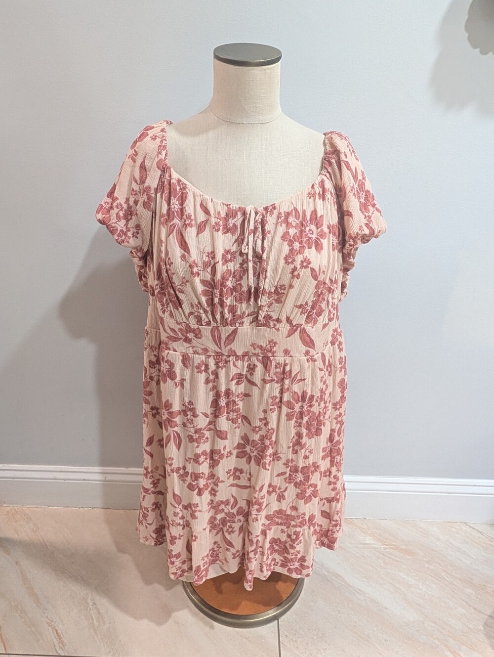 Just Found Pink Floral Boho Puff Sleeve Dress - Plus Size 2X
